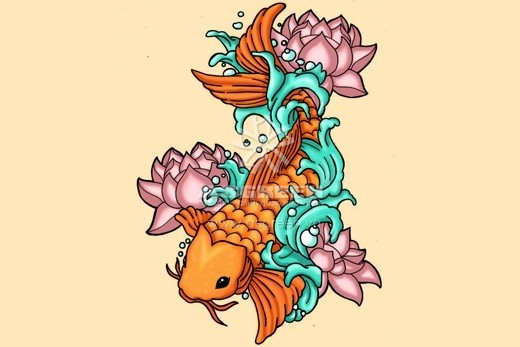 Cá Koi bơi cùng hoa sen tượng trưng cho vẻ đẹp xuất ra khỏi hoàn cảnh khó khăn